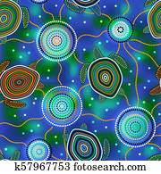 אוסטרלי, קדמון, art., צבים של ים, ו, jellyfish., seamless, pattern., רקע, כחול ירוק, טשטש