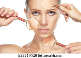 beauty concept skin aging. anti-aging procedures, rejuvenation, lifting, tightening of facial skin
