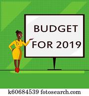 begrifflich, hand schreiben, ausstellung, budget, für, 2019., geschaefts, foto, showcasing, ein, geschrieben, estimates, von, einkommen, und, ausgabe, für, 2019