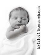 Black and White portrait of tiny newborn infant in blanket Black and White portrait of tiny newborn infant in blanket