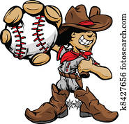 Cartoon Cowboy Kid Baseball Player Cartoon Cowboy Kid Baseball Player