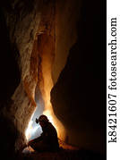 Cave passage with a caver 