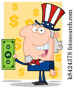 Happy Uncle Sam  Holding A Dollar 