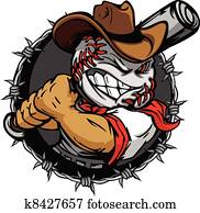 karikatur, cowboy, baseball, gesicht, holdin karikatur, cowboy, baseball, gesicht, holdin