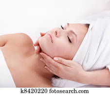 אישה צעירה, ב, spa., פרצופי, massage.