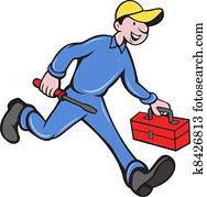 חשמלאי, מכונאי, עם, מברג, קופסת כלים