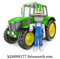 3d, לבן, אנשים., חקלאי, עם, טרקטור