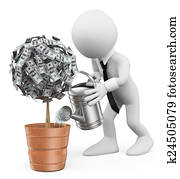 3차원, 백색, 사람., 실업가, 해수욕장의, a, 돈 식물