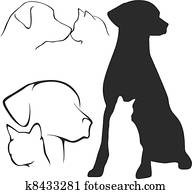 cão, &, gato, silhuetas