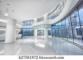futuristic modern office building interior in urban city 