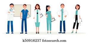 Group of Doctors in Uniform Standing and Smiling