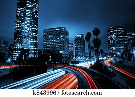 Los Angeles, Urban City at Sunset with Freeway Traffic Los Angeles, Urban City at Sunset with Freeway Traffic