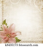 Paper grunge background with pink lily Paper grunge background with pink lily