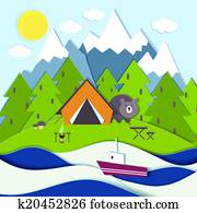 Picnic on the shore of a mountain lake