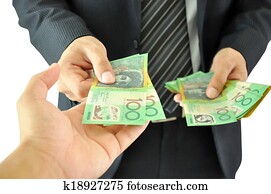 robotník, prijímanie, peniaze, -, australian dollar, -, od, jeden, obchodník