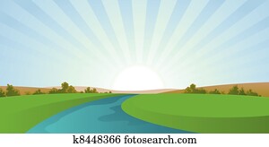 karikatur, flusslandschaft karikatur, flusslandschaft