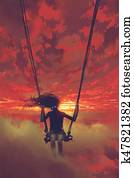mysterious woman sitting on the swing in the sky mysterious woman sitting on the swing in the sky