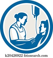 Nurse Tending Sick Patient Circle Retro