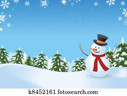 boneco neve, em, paisagem inverno