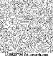 Cartoon hand-drawn picnic doodles seamless pattern Cartoon hand-drawn picnic doodles seamless pattern
