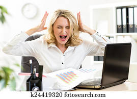 genervt, unternehmerin, schreien, loudly, arbeitende, in, büro