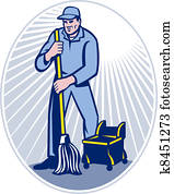 Janitor Cleaner With Mop Cleaning Retro Janitor Cleaner With Mop Cleaning Retro