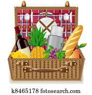 basket for a picnic with tableware and foods basket for a picnic with tableware and foods