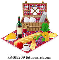 basket for a picnic with tableware and foods basket for a picnic with tableware and foods