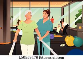 Physical Therapist Working on an Elderly Patient