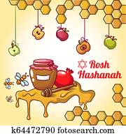 Rosh hashanah honey concept background, cartoon style Rosh hashanah honey concept background, cartoon style