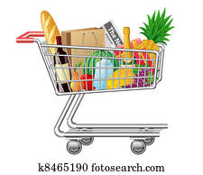 shopping cart with purchases and foods shopping cart with purchases and foods