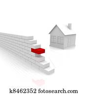 Bahn, führen, to, haus, mit, backsteinmauern, und, schornstein Stock