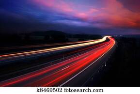 מכוניות, בלילה, עם, סמן, blur.