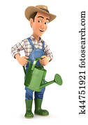 3d farmer holding watering can 3d farmer holding watering can