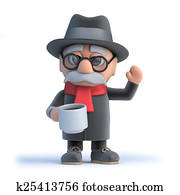 3d, איש ישן, בעלת, a, כוס של קפה