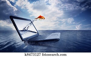 Goldfish jump out of the monitor at ocean