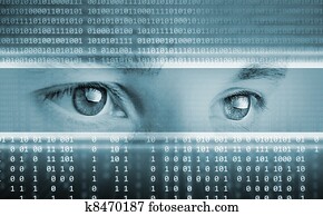 high-tech technology background with eyes on computer display