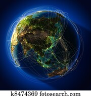 major, global, luftfahrt, strecken, auf, globus