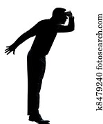 one business man silhouette tiptoe looking away