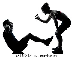 one couple man woman exercising workout fitness
