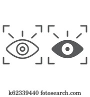 Retina scanner line and glyph icon, recognition and authentication, eye scan sign, vector graphics, a linear pattern on a white background.