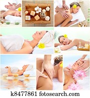Spa massage collage background.