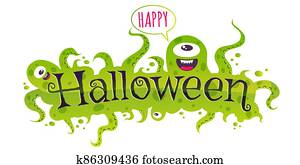 Vector banner for Halloween with green monsters Vector banner for Halloween with green monsters