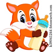 חמוד, תינוק, שועל, ציור היתולי