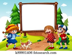 טופס, דגל, עם, שלושה, ילדים, ב, קטע של טבע