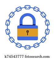 blockchain, 체계, bitcoin, 또는, cryptocurrency, 자물쇠, 와..., 쇠사슬, 아이콘