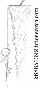 Cartoon of Man or Businessman Abseiling or Roping Down the Rock or Cliff on the Rope Cartoon of Man or Businessman Abseiling or Roping Down the Rock or Cliff on the Rope