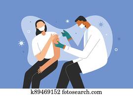 covid-19, vaccination,, רופא, להזריק, a, patient,, רופא רפואי, ללבוש, מסכה הגנתית, לתת, a, תרכיב, ירה, ב, arm,, שריר, injection., coronavirus, immunization,