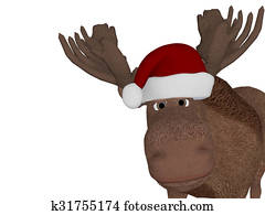 Cute cartoon 3d moose with a christmas hat Cute cartoon 3d moose with a christmas hat
