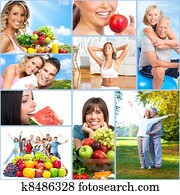 Happy healthy people collage.